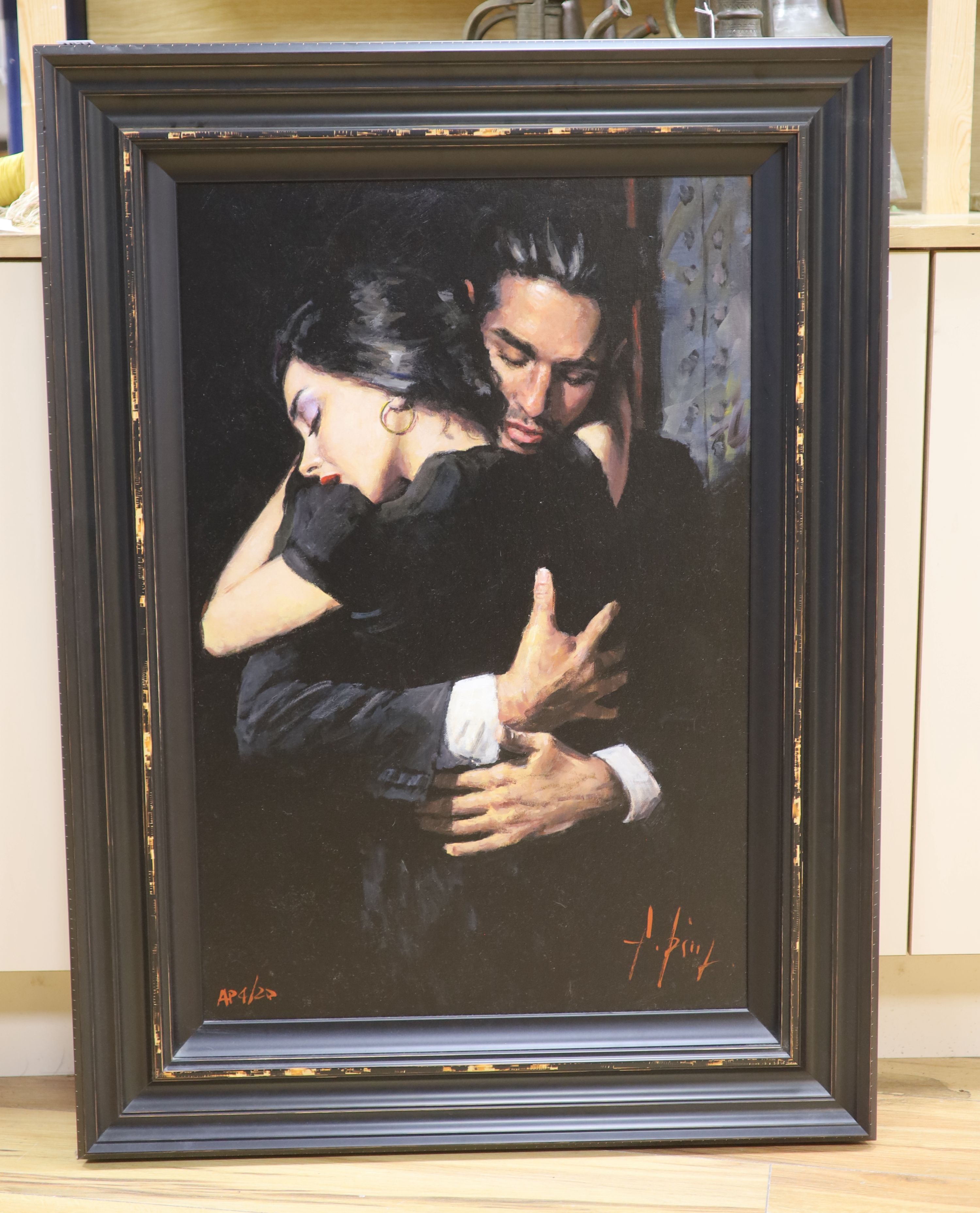Fabian Perez, hand embellished giclee canvas, 'The Embrace II', no.4 of 20 artists proofs, with COA, 75 x 50cm